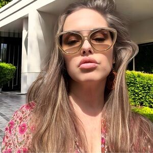 Tom Ford Edita Sunglasses TF384 58mm cat eye gray gradient yellow grey